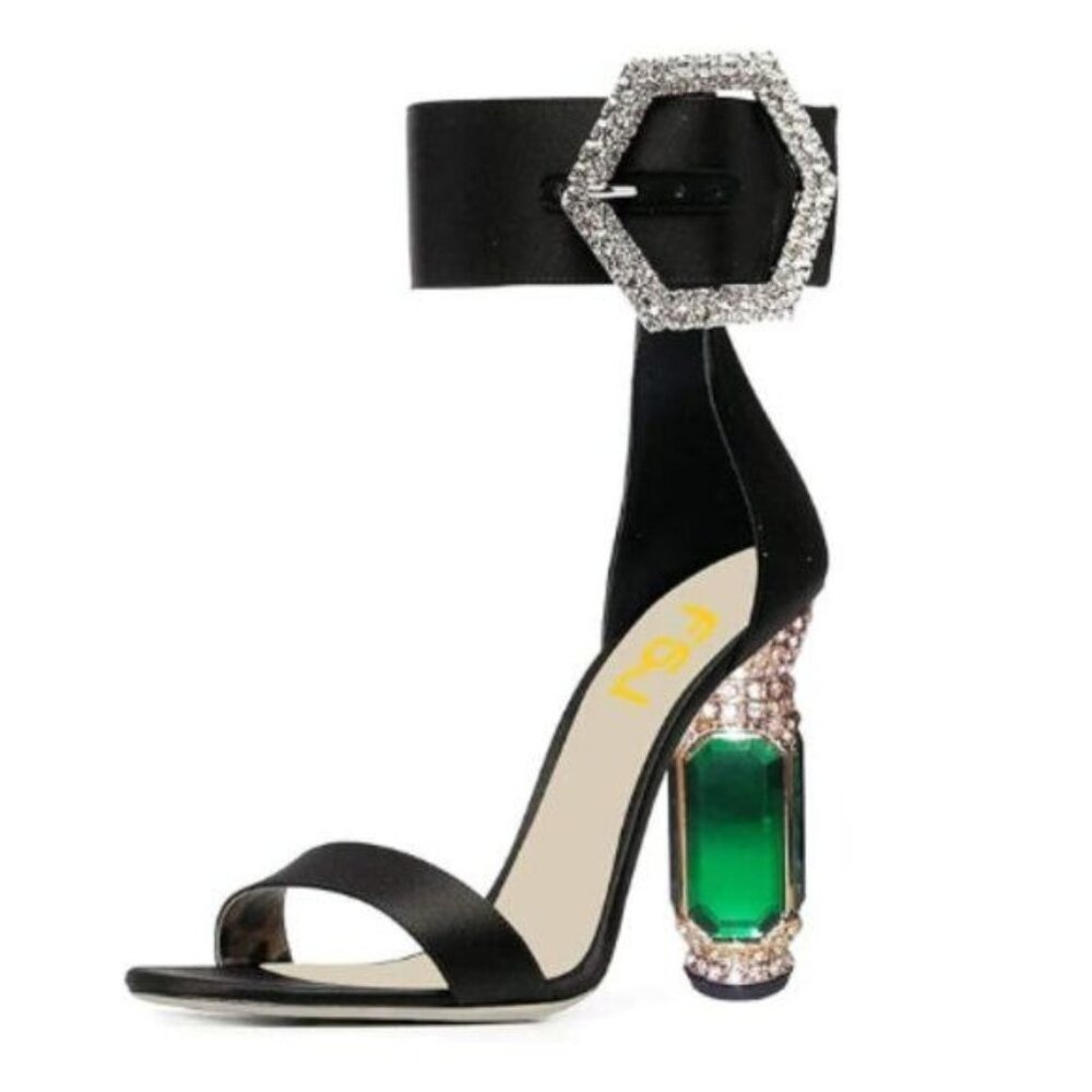 FSJ Women Open Toe Stylish Sandal Ankle Strap Chunky Block High Thick Heels Wedd